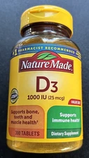🔥 Nature Made Vitamin D3 1000 IU(25 mcg)300 Tablets,Bone teeth health,Exp 03/27