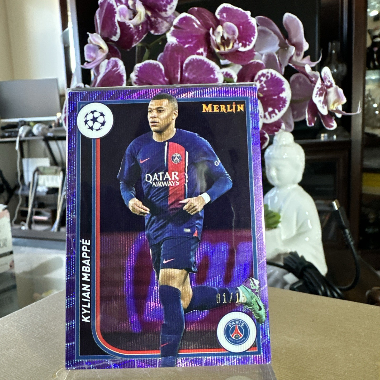 2023-24 Topps Merlin UEFA Kylian Mbappe #92 Purple Wave 1/15≈1/1