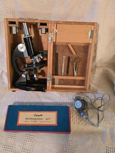 Vintage Lafayette 1200X Zoom Microscope F-369 No.43971 In Nice Wood Storage Case