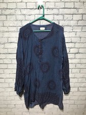 Lakhays, Women XL, Indian Boho Tie-Dye Blue 30% Cotton Long Sleeve Tunic Dress