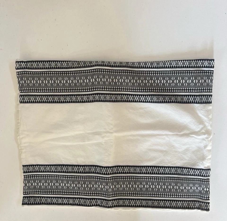 CRATE & BARREL Cotton White/Black Embroidered Pillow Cover 20" x 26" (Pre-Owned) - Image 2 of 4
