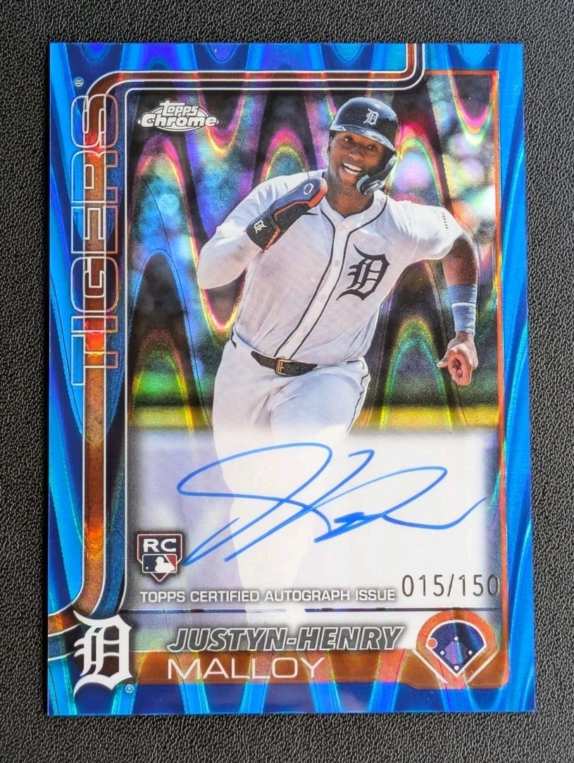 2025 Topps Chrome Justyn-Henry Malloy #RA-JM Rookie Autograph Blue Lava /150