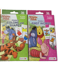 Lot 2 Winnie Pooh Early Skills Flash Cards ; Colors Shapes; First Words 36 Car