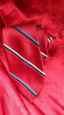 Vintage Yves Saint Laurent Rive Gauche Red Striped Silk Tie YSL Logo Preppy