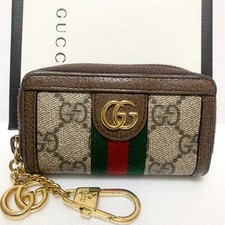 GUCCI Ophidia GG Supreme Coin Purse Key Pouch Key Ring 523157 Web Stripe Auth
