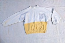 Vtg 1980s Yellow  White Color Block Women Sweater Medium Made in USA Mock Neck