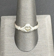 IRISH UNISEX 925 STERLING SILVER AND 14K GOLD CLADDAGH RING SIZE 9.5