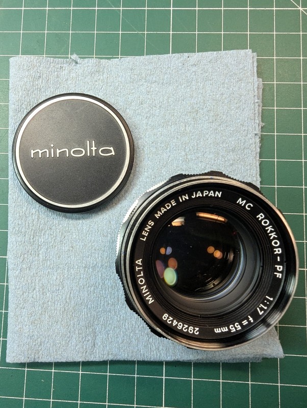 Minolta MC Rokkor-PF 55mm F/1.7 Prime Lens for MC MD w Metal Front Cap Excellent