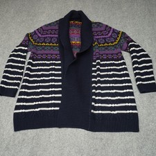 TALBOTS Women's XL Navy Multi Fair Isle Cable Knit Shawl Collar Cardigan Sweater