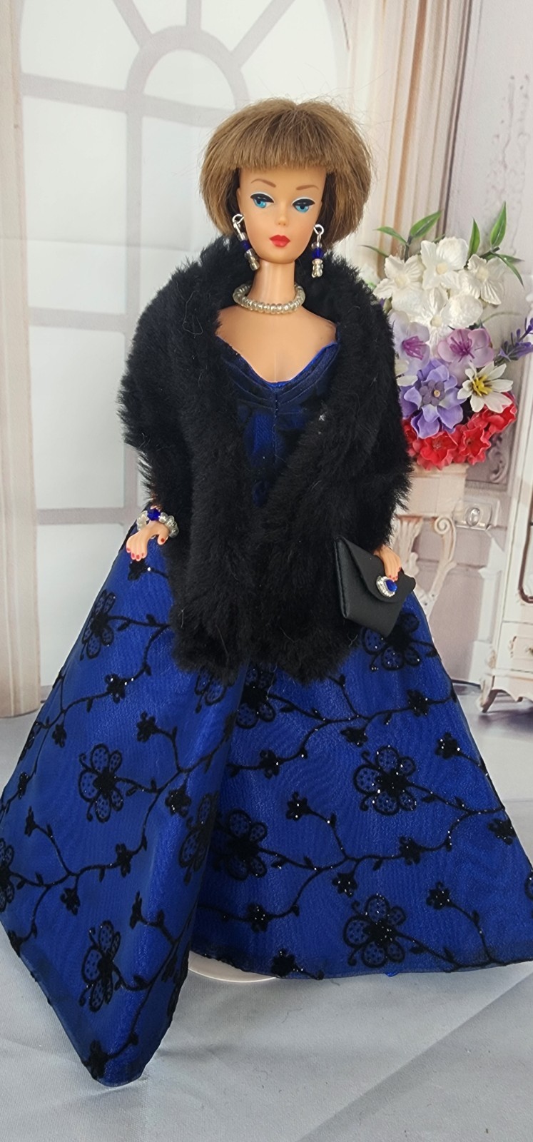 HANDMADE FOR BARBIE DOLL CLOTHES BLACK & BLUE SPARKLE EVENIN