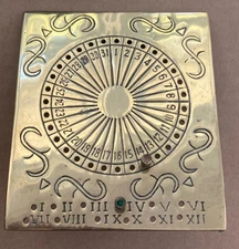 Solid Brass Perpetual Desk Calendar Easel Back  w/2 Pegs Italy