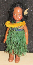 Vintage 1950s Hawaiian Hula Doll with Grass Skirt Plastic 5.5  SUPER CUTE