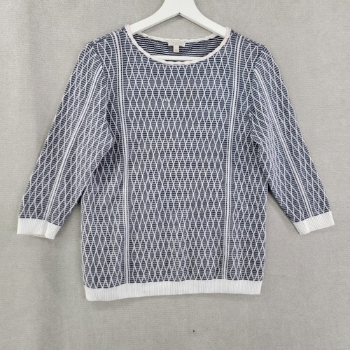 Talbots Pullover Damen Small Petite Blau Geometrisches Muster Maritim Küste Strand