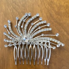 Silver Rhinestone Burst Hair Comb for Women, Metal Wedding Hair Accessory