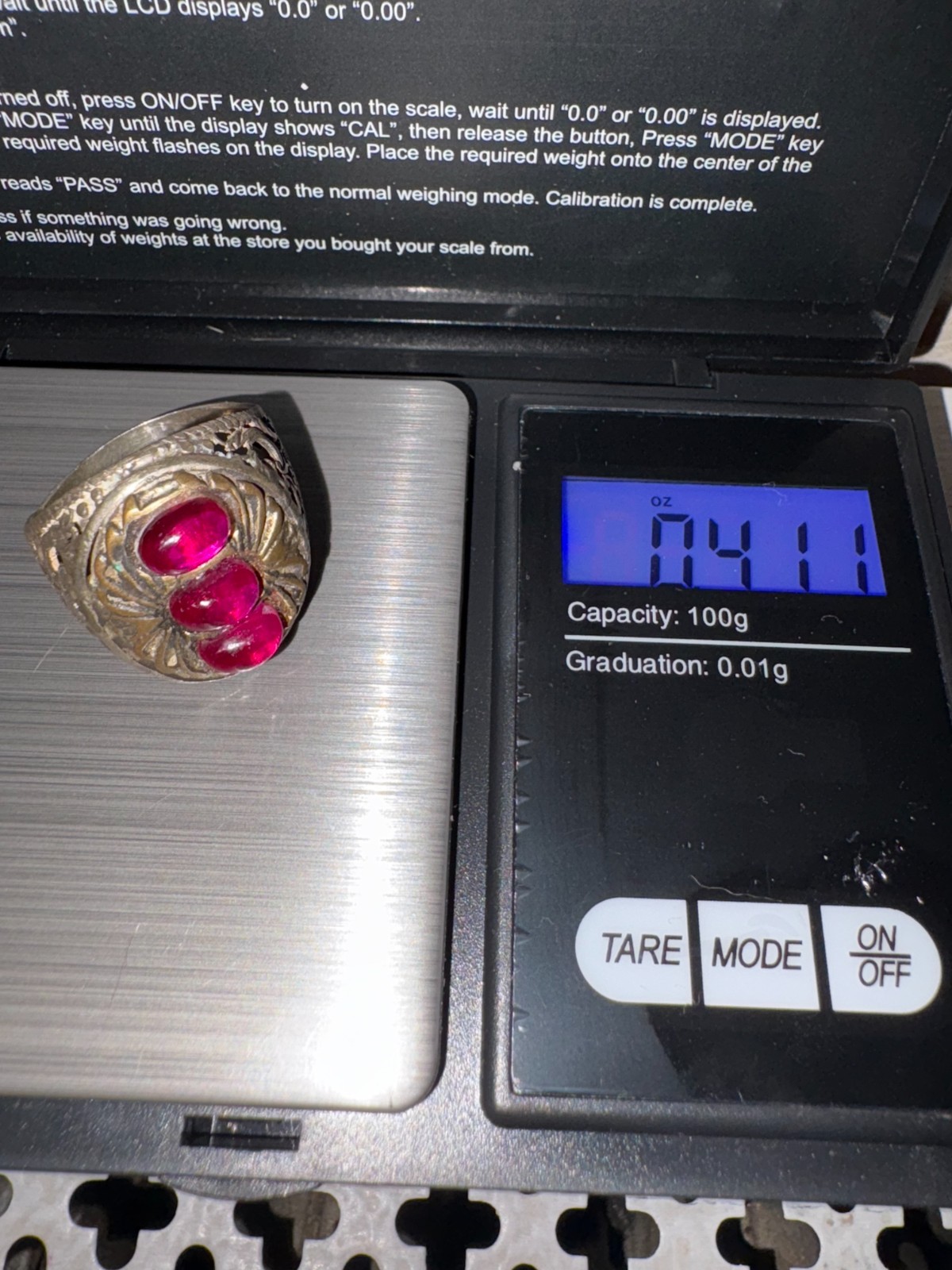 Vintage Silver Ring Cabochon Ruby Ring Detailed H… - image 10