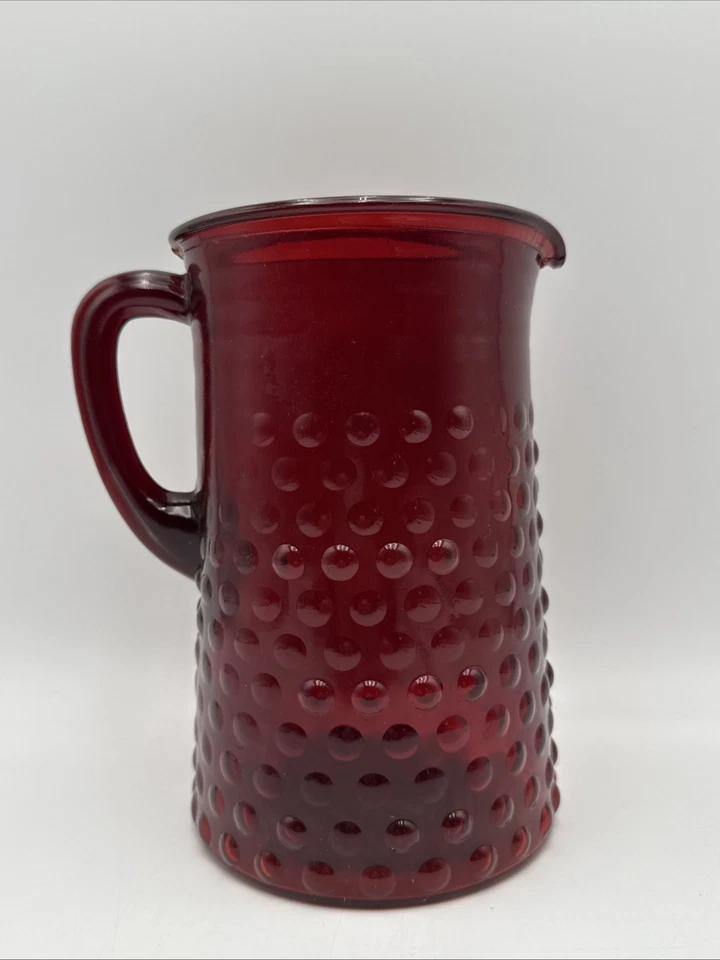Vintage Anchor Hocking Ruby Red Hobnail Pitcher 8" Tall - Image 2 of 4