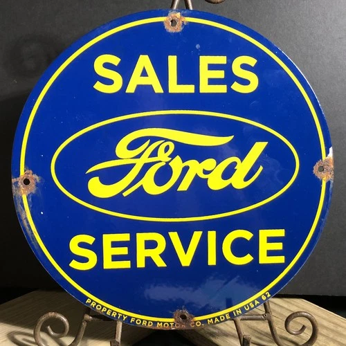 VINTAGE 1962 DATED FORD SALES SERVICE PORCELAIN DEALER SIGN