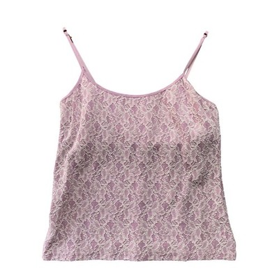 Aura Women at Wrangler Camisole Women L Purple Lace Shelf Bra Coquette Cottage