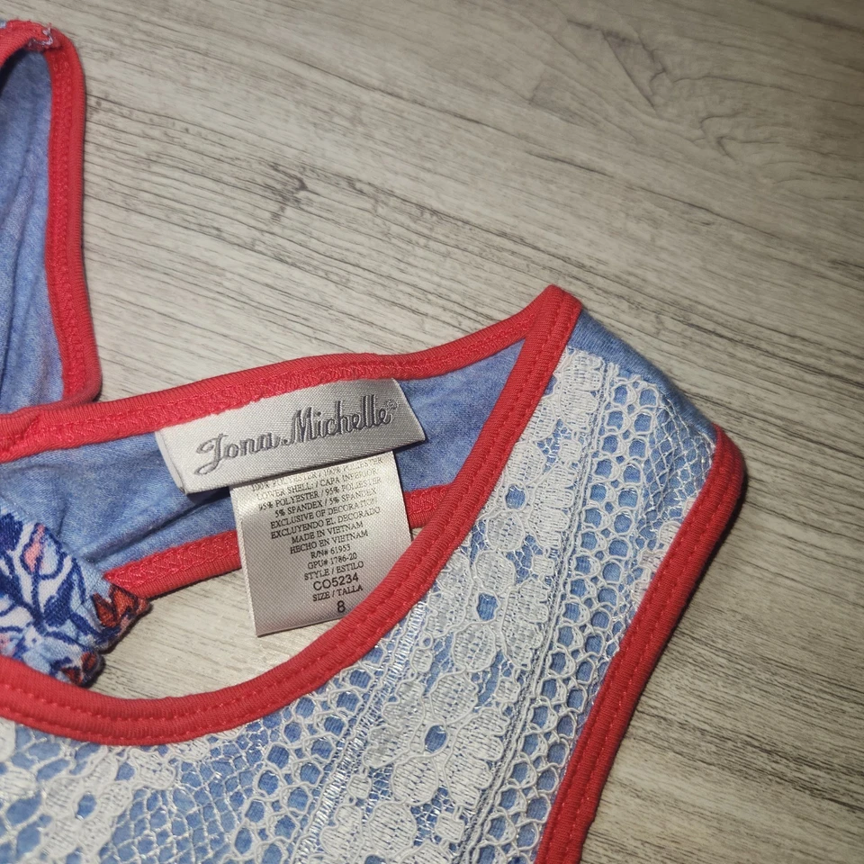 Vestido para niñas JONA MICHELLE rojo blanco y azul talla 8 A4 Foto 2 de 3