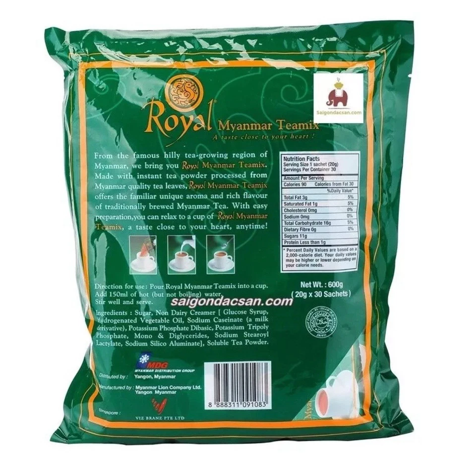 Royal Myanmar Teamix bebida calmante muito bom gosto chá de leite sólido 30 x 20g - Imagem 3 de 4
