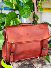 16" Leather Full Flap Messenger Laptop Canvas Satchel Padded Shoulder Computer