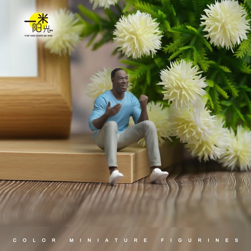 Resin Painted Diorama 1:18 Sitting Man Miniaure Figurine Doll Fit Car Toys Scene - Afbeelding 5 van 12