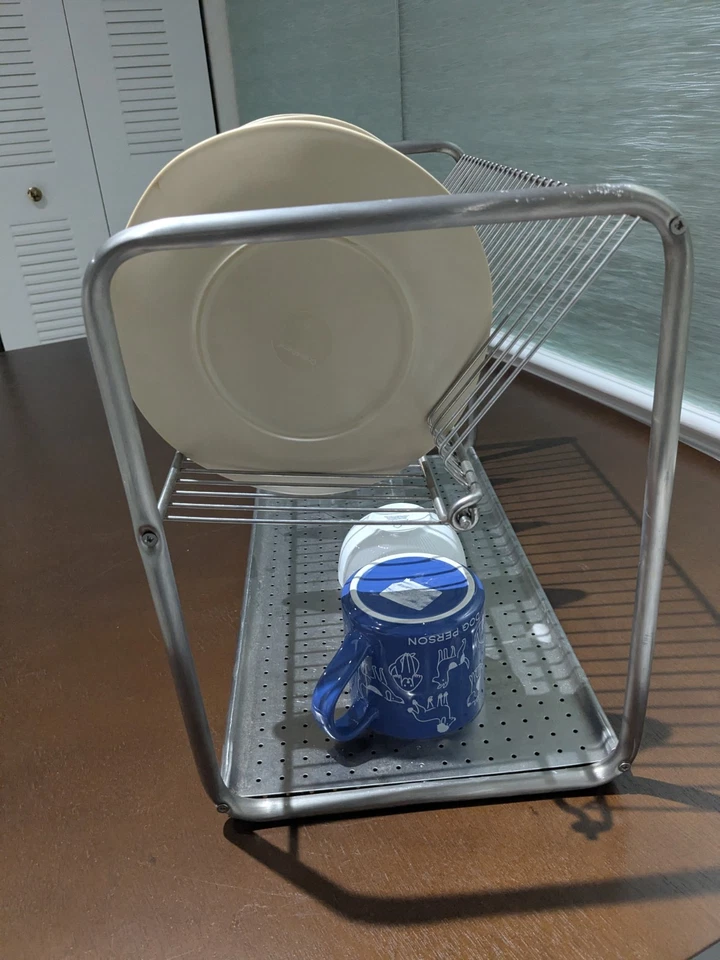 Rack escorredor secadora de louça de aço inoxidável Ikea com bandeja de gotejamento para cozinha - Imagem 2 de 3