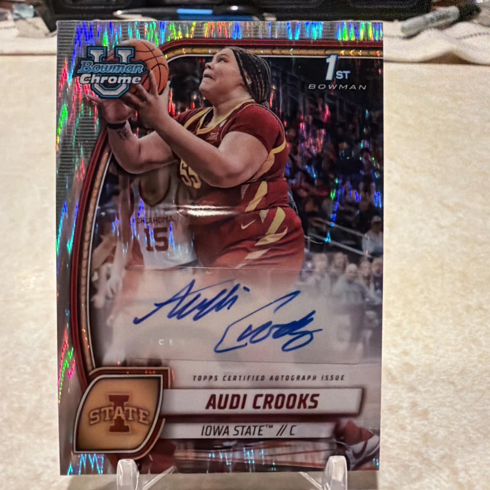 Audi Crooks 2024-25 Bowman Chrome U #9 1st Auto Silver Stealth Refractor