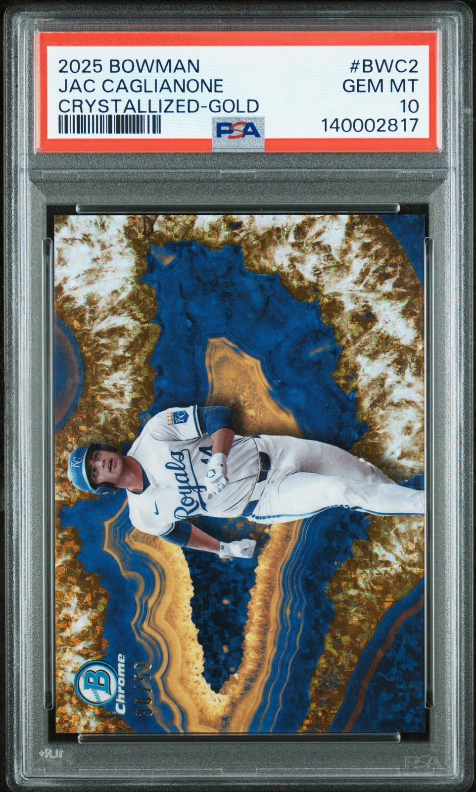 2025 Bowman Jac Caglianone GOLD Crystallized RC /50 BWC2 PSA 10 GEM MINT Royal