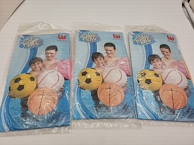 #ad 3 Vtg BESTWAY Inflatable SPORTS BEACH BALLS Splash and Play Bestway NOS 16quot; $35.00