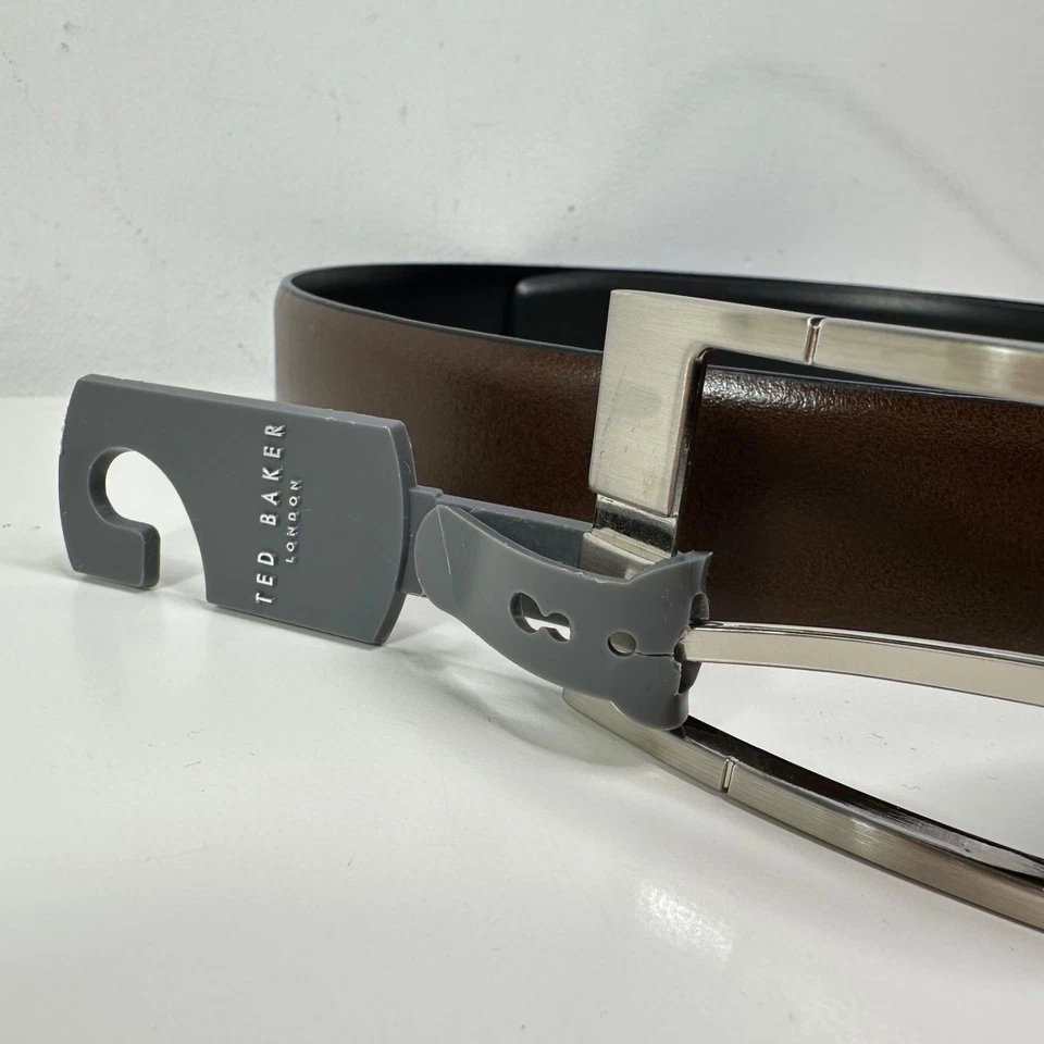 Nuevo Ted Baker Cinturón de Cuero Reversible Negro y Marrón Para Hombre Talla 38 Foto 4 de 4