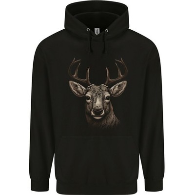 Stag Deer Herren Hoodie 80% Baumwolle Pullover Schwarz Langarm