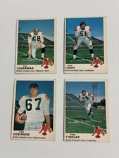 1970 OPC CFL Football.#25 Sugarman,#27 Tobey,#33,#35. B.C. Lions. Lot of 4.