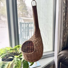 Hanging Woven Bird Nest Pocket House Wicker Cocoon Shape Cornucopia Unique Decor
