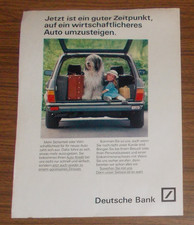 Seltene Werbung DEUTSCHE BANK - Bearded Collie im Kofferraum mit Kind 1982