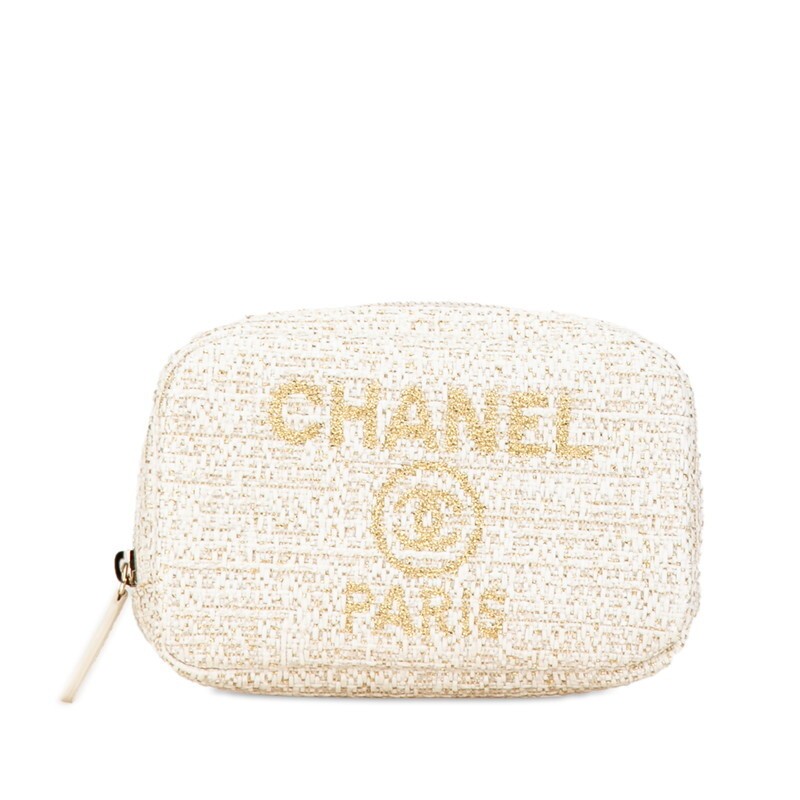 CHANEL Deauville Pouch White Gold Tweed Ladies Bag Pre-Owned