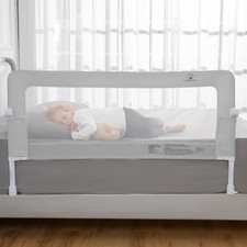 Adjustable Toddler Bed Rail - Swing-Down Safety Guard, 55.5" Long, Gray