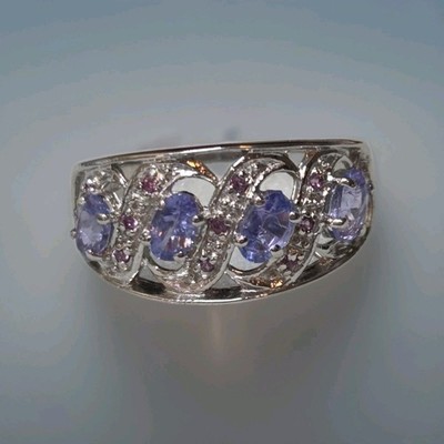 Natürlicher Tansanit & Rhodolith Granat 925 Sterlingsilber Ringgröße 9 1515