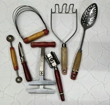 Lot Of 7 Wooden Handle Vintage Kitchen Utensils