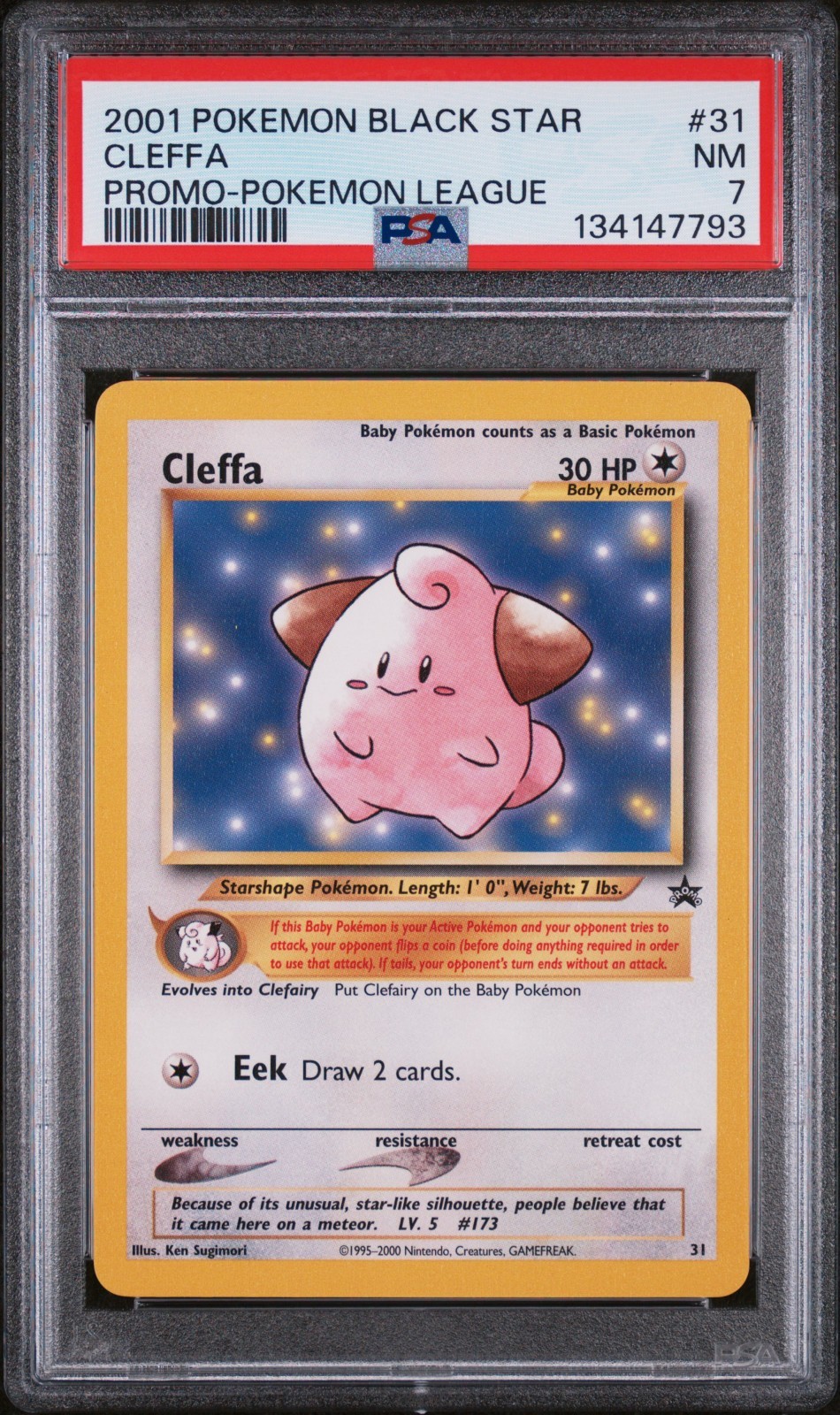 PSA 7 Cleffa #31 Black Star Pokemon League Promo Pokemon 2001