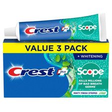 Scope Whitening Toothpaste Fluoride Anticavity Fresh Breath Mint 3 Pack 5.4oz 0.87 per gallon