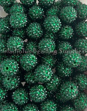 10 Pcs 20mm Dark Green Rhinestone Acrylic Beads, Bubblegum Beads, Chunky Beads -