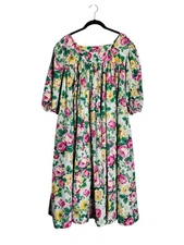 New looks Vintage Puff Sleeve Floral A-Line Dress Muumuu Cottagecore One Size