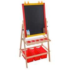 Children's Paint & Drawing Kids Art Easel Flip-Over Chalk & Dry Erase Board Bins