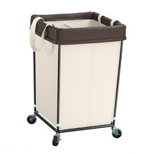 Laundry Basket with Wheels, 2 Section Large Rolling 160L Beige-2 section
