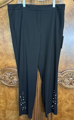Zara Basic Trouser Pants XL Black Jeweled Pearl Detail Studded Legs NWT