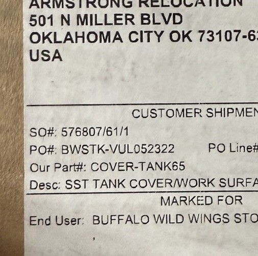 Vulcan Commercial 65&rdquo; Deep Fryer Cover/Work Surface Top  Cover-Tank65