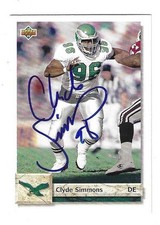 Autographed CLYDE SIMMONS Philadelphia Eagles 1992 Upper Deck Card #269 COA