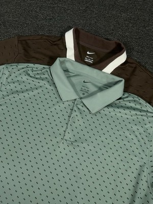 Nike Micro Print Golf Polo Shirt Men s 2XL Brown Green Geometric - Lot Of 2