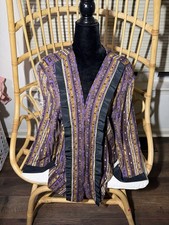 Vintage 90s Purple Gold Abstract Jacket Open Front Boho Blazer Women s Size 16